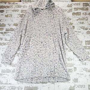 Weekend Edition Women's Gray Pink Leopard Faux Fur Pullover Hoodie S Pockets